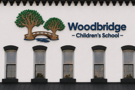 Custom Fabricated Stainless Steel Sign (non-lit) for Wood Bridge Children