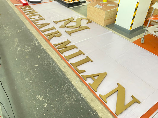 Custom Fabricated Non-lit Metal Sign with GOLD FINISHED for SINCLAIR MILAN with 4th Remaining payment of $80