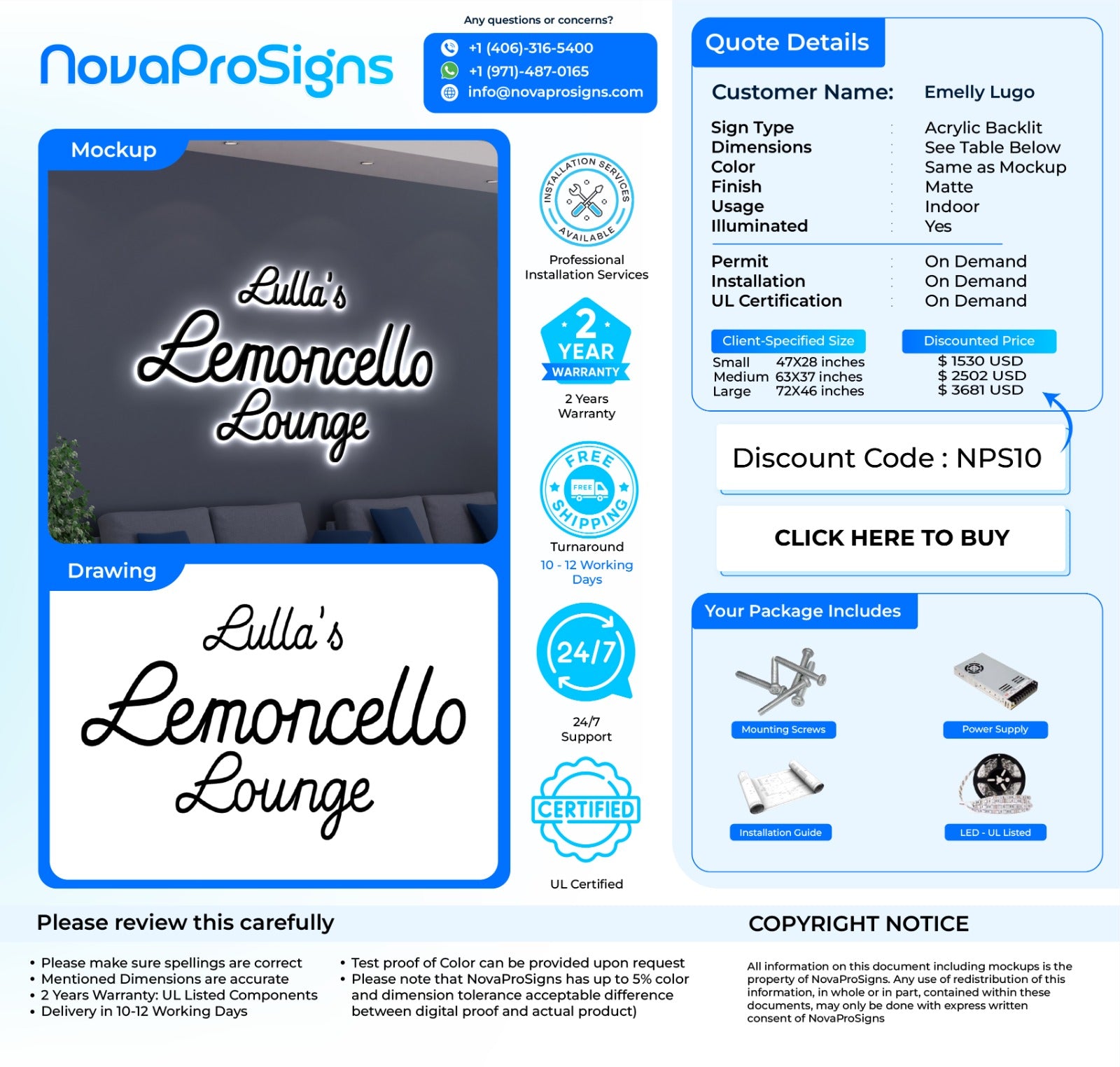 Custom Acrylic Business Sign for Emelly Lugo