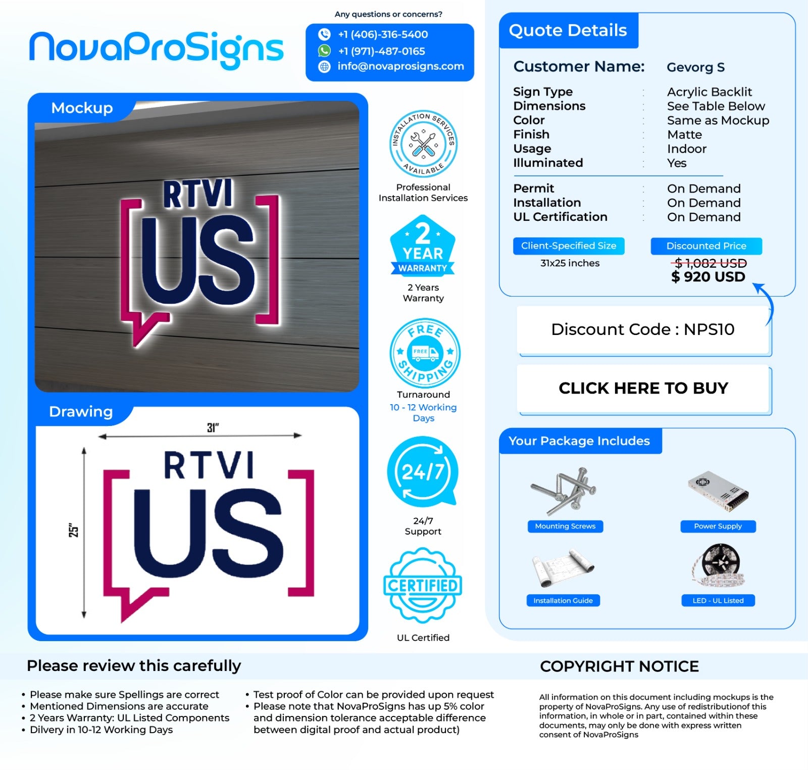 Custom Indoor Acrylic Backlit Business Sign for Gevorg S