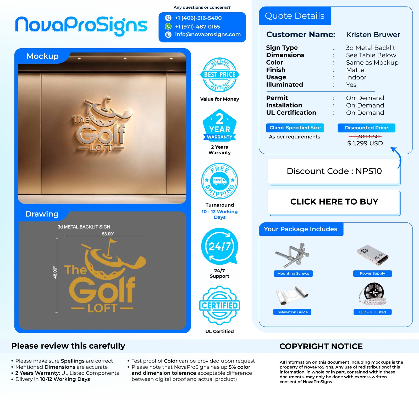 CUSTOM 3D METAL BACK-LIT SIGN FOR Kristen Bruwer
