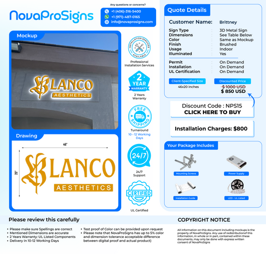 Custom 3D Metal Sign For Brittney Blanco