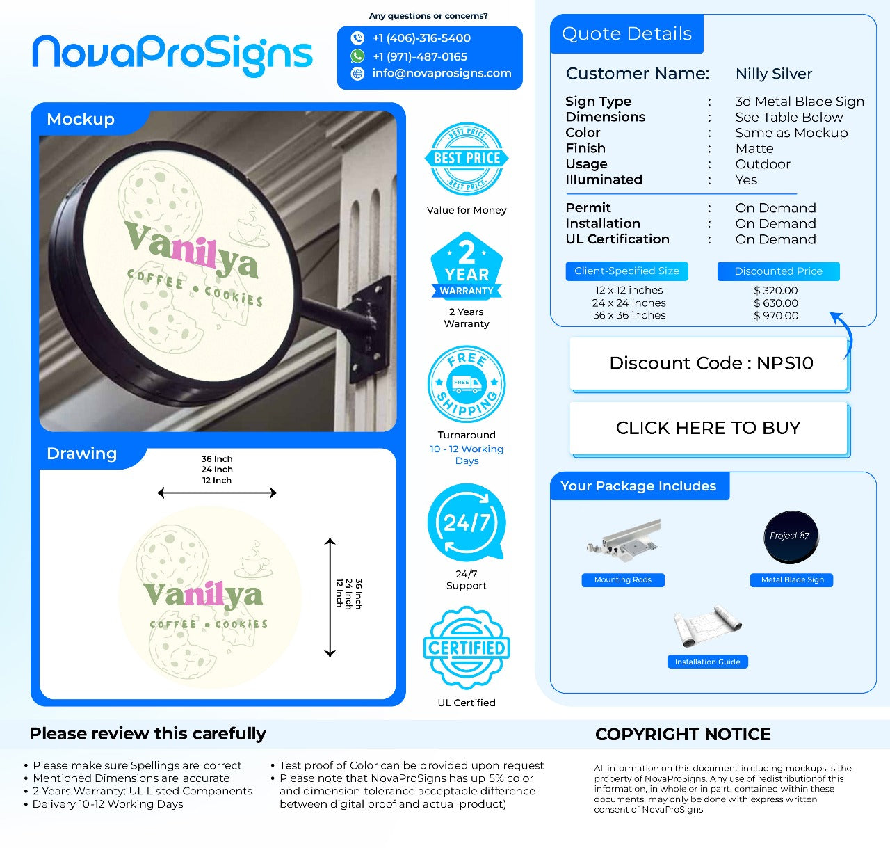 CUSTOM SIGN FOR Nilly Silver