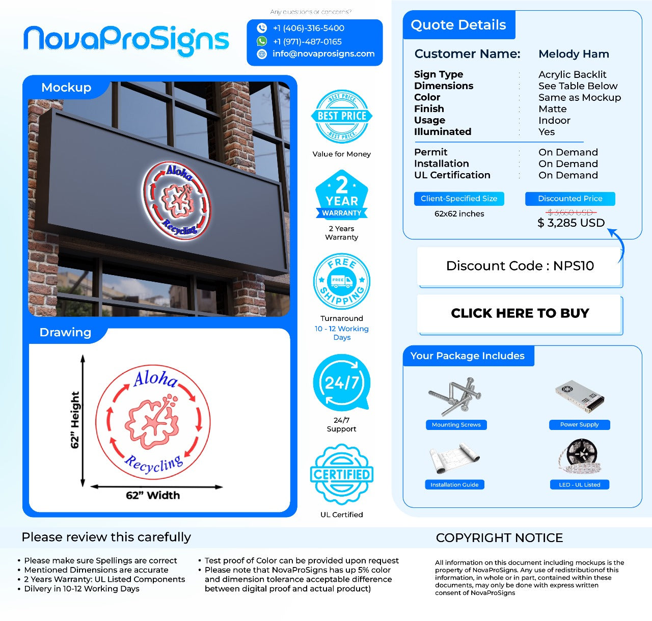 Custom Business Sign For Melody Ham