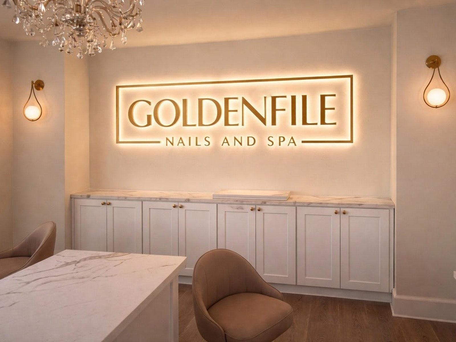 Installed backlit channel letters for Goldenfile Nails and Spa