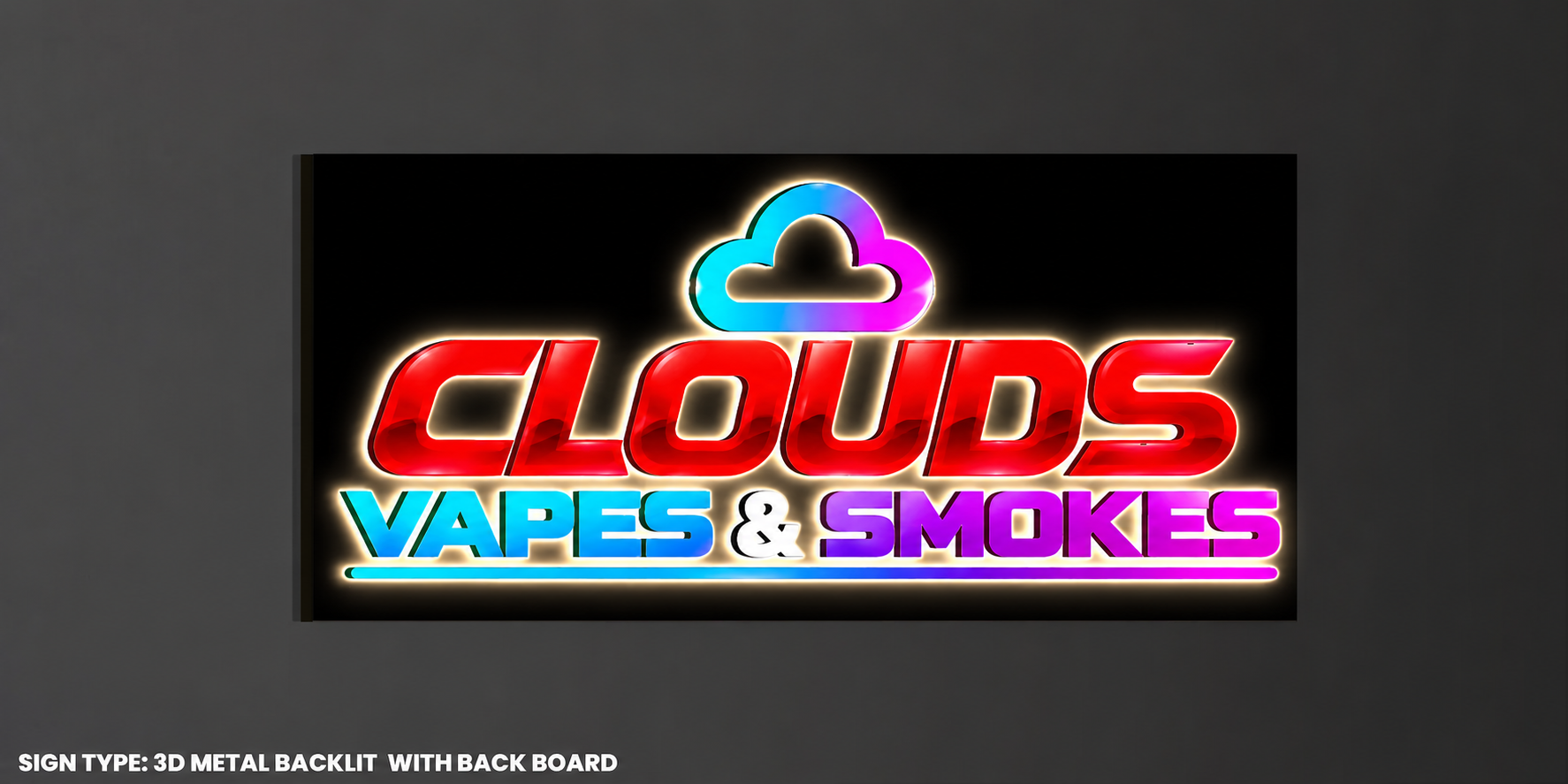 Custom 3D Metal Backlit Sign with Backboard 50% Down Payment Link for Clouds Vapes & Smokes