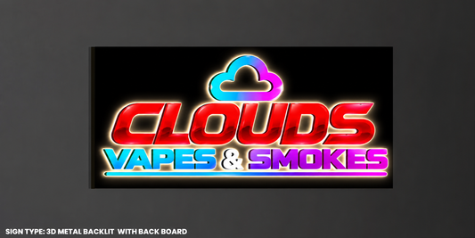 Custom 3D Metal Backlit Sign with Backboard 50% Down Payment Link for Clouds Vapes & Smokes - Nova Pro Signs