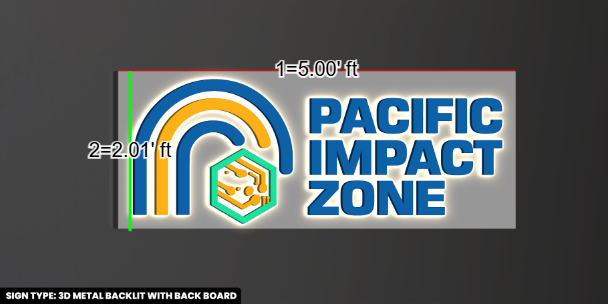 Custom 3D Metal Backlit Sign with Backboard for Pacific Impact Zone