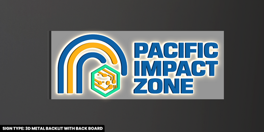Custom 3D Metal Backlit Sign with Backboard for Pacific Impact Zone - Nova Pro Signs