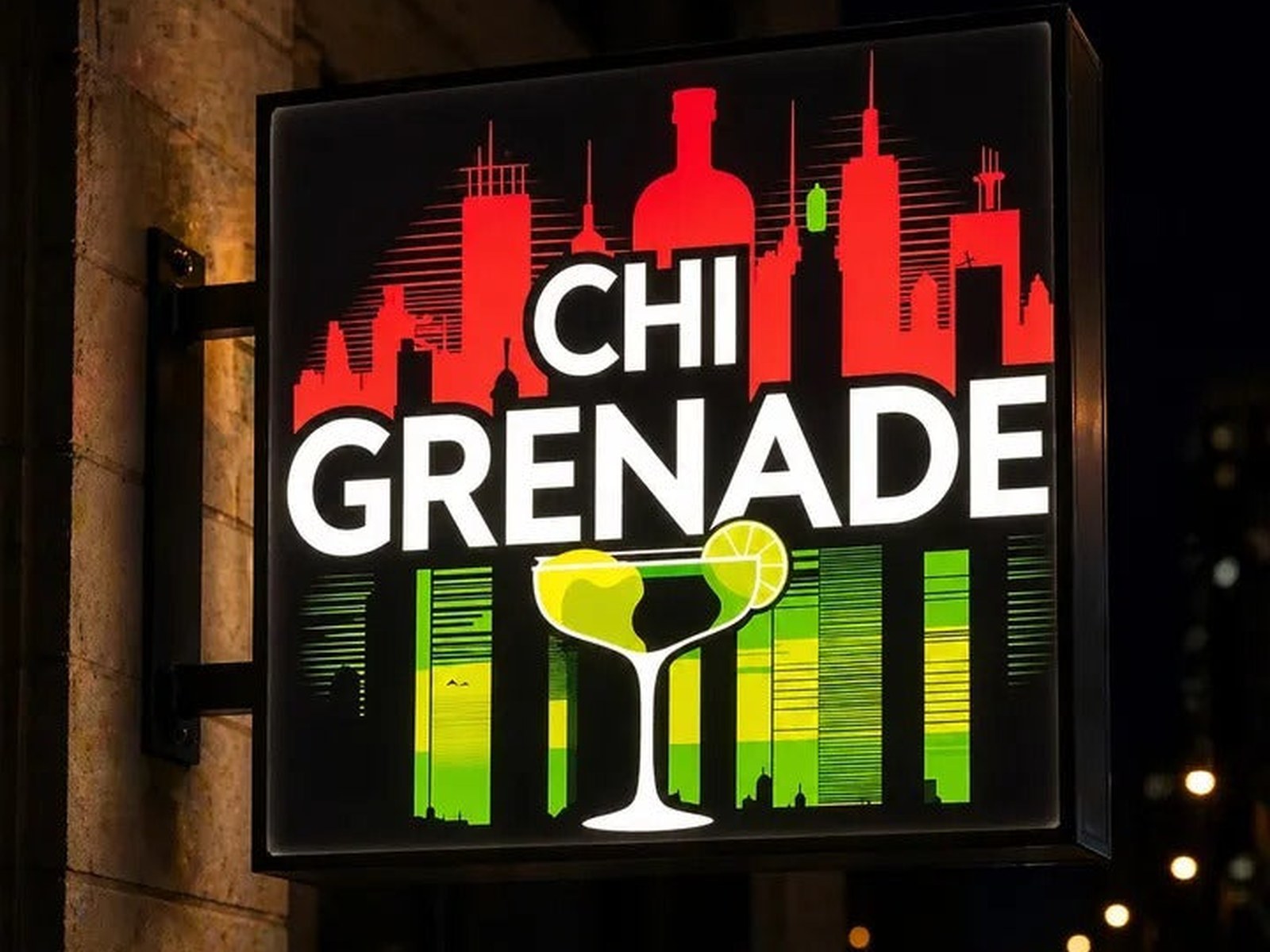 Installed projecting lightbox for Chi Grenade