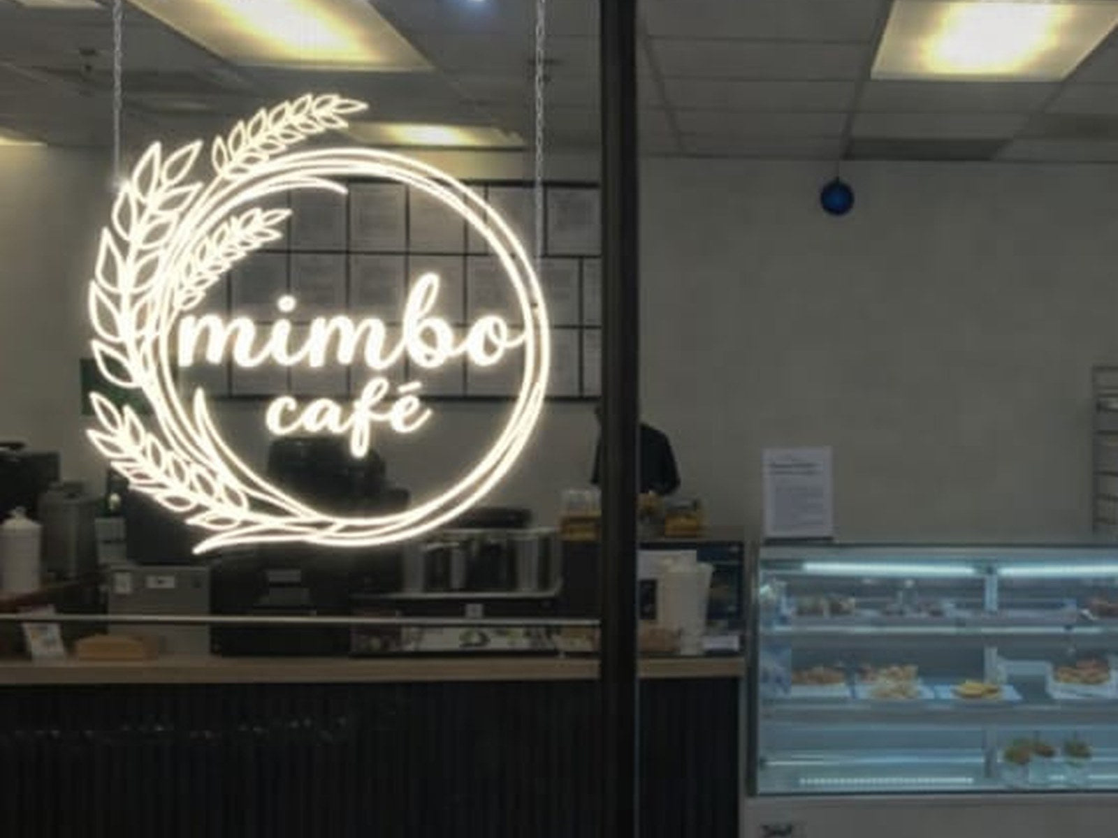 Installed LED neon sign for Mimbo Café