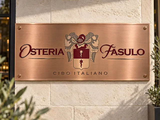 Copper panel plaque for Osteria Fasulo